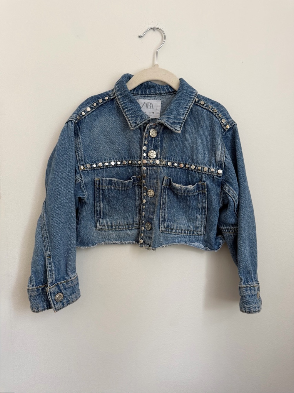 Zara Kids Denim Cropped Jacket with Stud Details (Size 6)